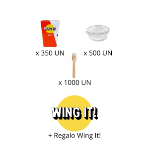 ATKC008 - BUCKET 7 OZ (350 UN) + TENEDOR MADERA (1000 UN)+ POCILLO SALSA (500 UN) + REGALO WING IT BOX
