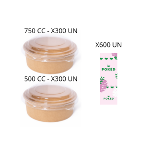 POKE003 - BOWL + TAPA 750 CC (300 UN) + BOWL + TAPA 500 CC (300 UN) + STICKER POKED (600 UN)