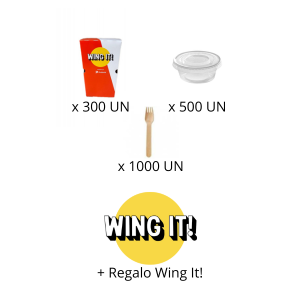 ATKC009 - BUCKET 12 OZ (300 UN) + TENEDOR MADERA (1000 UN)+ POCILLO SALSA (500 UN) + REGALO WING IT BOX
