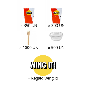 ATKC007 - BUCKET 12 OZ (300 UN) + BUCKET 7 OZ (350 UN) + TENEDOR MADERA (1000 UN)+ POCILLO SALSA (500 UN) + REGALO WING IT BOX
